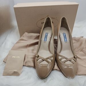Prada Women's Beige Patent Leather Heels